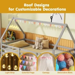 Tangkula Twin Size House Bed W/ Trundle Wooden Kids Bed W/ Safety Rails & Decorable Roof 15 Tangkula Twin Size House Bed W/ Trundle Wooden Kids Bed W/ Safety Rails & Decorable Roof -Tangkula GUEST 911908fb 5baa 4b8b b515 9f1aead68086
