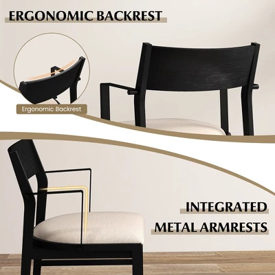 Tangkula Dining Chair W/ Arms Set Of 2 Modern Kitchen Chairs & Contoured Backrest Black & Beige 5 Tangkula Dining Chair W/ Arms Set Of 2 Modern Kitchen Chairs & Contoured Backrest Black & Beige - Image 3