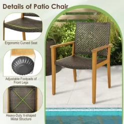 Tangkula Outdoor Rattan Chair Set Of 4 Patio PE Wicker Dining Chairs W/ Sturdy Acacia Wood Frame 16 Tangkula Outdoor Rattan Chair Set Of 4 Patio PE Wicker Dining Chairs W/ Sturdy Acacia Wood Frame -Tangkula GUEST 919a76d1 c102 4f3f a5be fe79c56db0c4