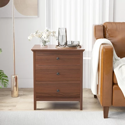 Tangkula 3-Drawer Nightstand Wooden Bedside Table Modern Side End Table Walnut 3 Tangkula 3-Drawer Nightstand Wooden Bedside Table Modern Side End Table Walnut - Image 2