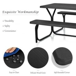 Tangkula Outdoor Picnic Table Bench Set Patio Camping Table W/Steel Frame & Wood Texture Tabletop For Garden -Tangkula GUEST 91a50e40 1b83 4ee2 a197 0ffad167fe4d