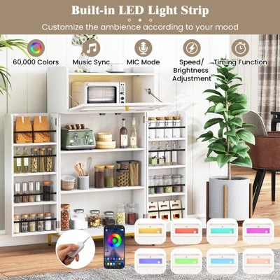 Tangkula Kitchen Pantry Cabinet Power Outlet & APP Control LED Lights Acrylic Flip Door 7 Tangkula Kitchen Pantry Cabinet Power Outlet & APP Control LED Lights Acrylic Flip Door - Image 5