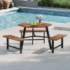 Tangkula 6 Person Acacia Wood Picnic Table Bench Set W/3 Seats Umbrella Hole Metal Frame -Tangkula GUEST 9234cfc1 6343 4698 addc 63e5a95d61d5