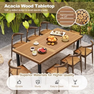Tangkula 8-Person Dining Table 79" W/ 1.9" Umbrella Hole Acacia Wood Adjustable Foot Pads 5 Tangkula 8-Person Dining Table 79" W/ 1.9" Umbrella Hole Acacia Wood Adjustable Foot Pads - Image 3