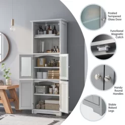 Tangkula Bathroom Tall Storage Cabinet Linen Tower W/ Glass Door & Adjustable Shelf White 15 Tangkula Bathroom Tall Storage Cabinet Linen Tower W/ Glass Door & Adjustable Shelf White -Tangkula GUEST 929e1e5d bd7d 4027 b1be 51942ba8e78a