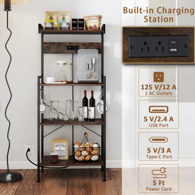 Tangkula Kitchen Bakers Rack W/ Power Outlet 4 Tiers Coffee Bar Table W/ 2 AC Outlets 11 Tangkula Kitchen Bakers Rack W/ Power Outlet 4 Tiers Coffee Bar Table W/ 2 AC Outlets - Image 9