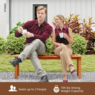 Tangkula Outdoor Solid Wood Bench Backless Dining Bench W/ Slatted Seat 8 Tangkula Outdoor Solid Wood Bench Backless Dining Bench W/ Slatted Seat - Image 6