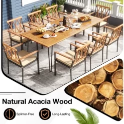 Tangkula 9 PCS Patio Dining Set W/ 8 Chairs Acacia Wood Table Top Umbrella Hole For Yard -Tangkula GUEST 92f51369 0e71 42f5 bf0f 053b2435e7f3
