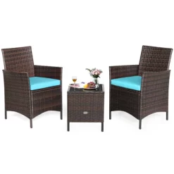 Tangkula 3 Pieces Patio Rattan Conversation Furniture Wicker Chairs With Coffee Table & Cushions Red/Blue/White -Tangkula GUEST 9301668f b280 4b2c 8aa5 0e25cc202d87