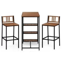 Tangkula 3 Pieces Outdoor Wood Bar Set W/ 3-Tier Storage Shelf & Metal Frame For Backyard 20 Tangkula 3 Pieces Outdoor Wood Bar Set W/ 3-Tier Storage Shelf & Metal Frame For Backyard -Tangkula GUEST 9309cd68 4fa9 4a2f 98f6 8922226fed1d