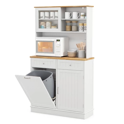Tangkula Double Tilt Out Trash Cabinet W/ Hutch Kitchen Pantry Storage Cabinet White 12 Tangkula Double Tilt Out Trash Cabinet W/ Hutch Kitchen Pantry Storage Cabinet White - Image 10