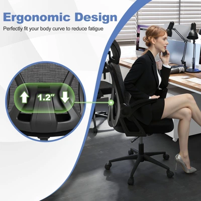 Tangkula Ergonomic Mesh Office Chair W/ Lumbar Support 2D Headrest Flip-up Padded Arms 5 Tangkula Ergonomic Mesh Office Chair W/ Lumbar Support 2D Headrest Flip-up Padded Arms - Image 3