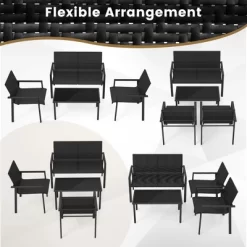 Tangkula 4 PCS Patio Furniture Set Heavy Duty Galvanized Metal Frame Wicker Table Black -Tangkula GUEST 93b9a0cc c06a 4dad b14a 46d691c4b56b