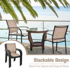 Tangkula 2PCS Outdoor Dining Chairs Stackable Chairs W/Armrests & Breathable Fabric For Balcony Garden & Patio -Tangkula GUEST 93e317fc ccac 454a b108 0df826e247d3