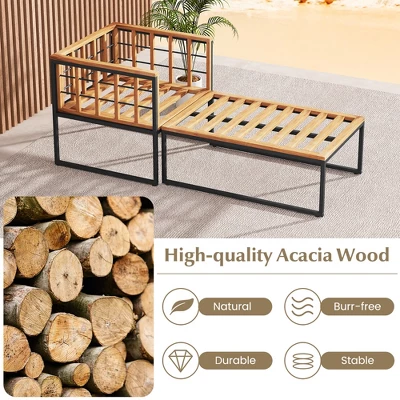 Tangkula 2pcs Outdoor Chaise Lounge Chair Acacia Wood Heavy Duty 1200 Lbs Weight Capacity 8 Tangkula 2pcs Outdoor Chaise Lounge Chair Acacia Wood Heavy Duty 1200 Lbs Weight Capacity - Image 6