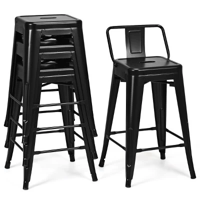 Tangkula Set Of 4 Metal Bar Stools 24" Industrial Chair Low Back Black 9 Tangkula Set Of 4 Metal Bar Stools 24" Industrial Chair Low Back Black - Image 7