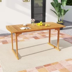 Tangkula Outdoor Wooden Dining Table For 4-6 71" Acacia Wood Table