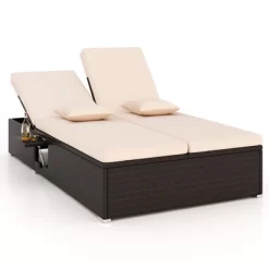 Tangkula Patio Double Chaise Lounge 6 Position Adjustable Wicker Recliner Bed With Cushions & Folding Side Trays 19 Tangkula Patio Double Chaise Lounge 6 Position Adjustable Wicker Recliner Bed With Cushions & Folding Side Trays -Tangkula GUEST 94960e6f 19fc 48f7 944e 12f1758a018b