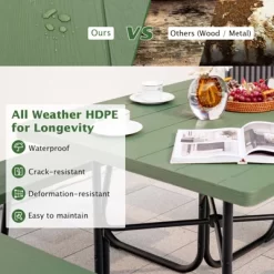 Tangkula 8-person Square Picnic Table Bench Set Outdoor Picnic Table With 4 Benches & Umbrella Hole 500 LBS Capacity Black/Grey/White/Green -Tangkula GUEST 94a6a844 3560 44cc 8bcf 60b0caedb491