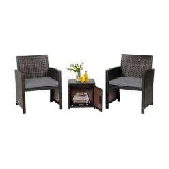 Tangkula 3 Pieces Outdoor PE Wicker Bistro Set With Waterproof Cover For Porch Balcony Garden And Poolside, Red/Off White/Grey/Turquoise -Tangkula GUEST 94c135ce 0bb8 4142 bb08 3c3cb8024e57