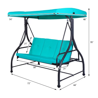 Tangkula 3 Person Porch Swing Hammock Bench Chair Outdoor With Canopy Turquoise/Beige/ Black/Brown/Wine Red 4 Tangkula 3 Person Porch Swing Hammock Bench Chair Outdoor With Canopy Turquoise/Beige/ Black/Brown/Wine Red - Image 2