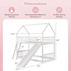 Tangkula Twin Over Twin House Bunk Bed W/ Slide Solid Wood Low Bunk Bed For Kids White 18 Tangkula Twin Over Twin House Bunk Bed W/ Slide Solid Wood Low Bunk Bed For Kids White -Tangkula GUEST 94e86718 b1e0 4ebd be47 b9fcdba50a2f
