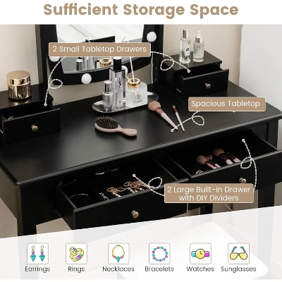 Tangkula Vanity Table Set With Lighted Mirror Adjustable 10 Bulbs Dresser 4 Drawer 4 Tangkula Vanity Table Set With Lighted Mirror Adjustable 10 Bulbs Dresser 4 Drawer - Image 2