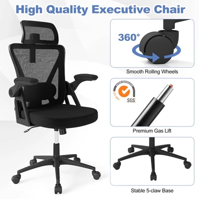 Tangkula Ergonomic Mesh Office Chair W/ Lumbar Support 2D Headrest Flip-up Padded Arms 9 Tangkula Ergonomic Mesh Office Chair W/ Lumbar Support 2D Headrest Flip-up Padded Arms - Image 7