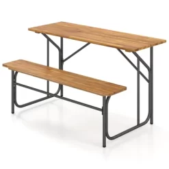Tangkula Patio Table Bench Set For 2 Picnic Table & Loveseat W/Acacia Wood Top Metal Legs -Tangkula GUEST 95b00760 f1ae 4012 b82e 38647091e3a1