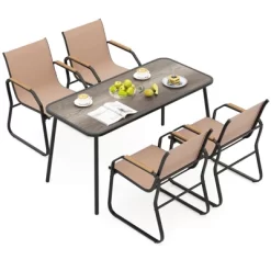 Tangkula 5 PCS Patio Dining Set W/ Wood-like Armrests & Metal Frame For Garden Yard -Tangkula GUEST 95d66e8f b99c 4d70 9d90 e732c8c02dd0