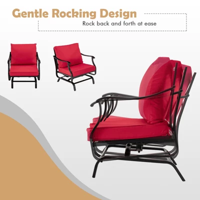 Tangkula 3PCS Outdoor Rocking Chair Set Patio Conversation Bistro Set W/ Red Cushions 7 Tangkula 3PCS Outdoor Rocking Chair Set Patio Conversation Bistro Set W/ Red Cushions - Image 5