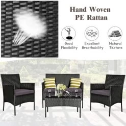Tangkula 4PCS Outdoor Furniture Set Patio Rattan Conversation Set W/ Gray & Off White Cushion -Tangkula GUEST 96581a9b 377a 4297 82f3 b6f20e6ef6a7