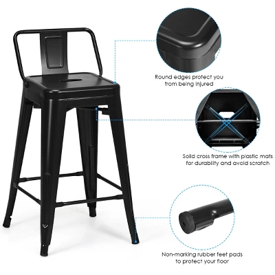 Tangkula Set Of 4 Metal Bar Stools 24" Industrial Chair Low Back Black 8 Tangkula Set Of 4 Metal Bar Stools 24" Industrial Chair Low Back Black - Image 6