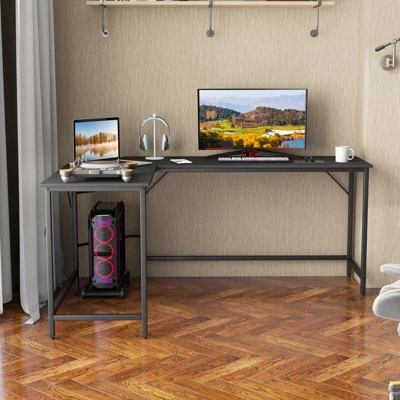 Tangkula L-Shaped Desk With Power Outlet 66” Computer Corner Desk With CPU Stand & Heavy-duty Metal Frame Rustic Brown/Black 7 Tangkula L-Shaped Desk With Power Outlet 66” Computer Corner Desk With CPU Stand & Heavy-duty Metal Frame Rustic Brown/Black - Image 5