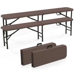 Tangkula 2PCS 6 Ft Plastic Folding Bench Portable Fold-in-Half Seat W/ 1320 LBS Capacity Coffee 21 Tangkula 2PCS 6 Ft Plastic Folding Bench Portable Fold-in-Half Seat W/ 1320 LBS Capacity Coffee -Tangkula GUEST 968d82fd 7ef8 4198 9e3c 115d009c6e3a