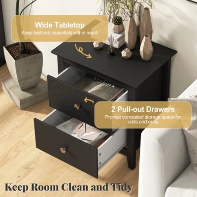 Tangkula Modern Nightstand W/ Storage 2 Drawers & Support Legs For Bedroom Black 7 Tangkula Modern Nightstand W/ Storage 2 Drawers & Support Legs For Bedroom Black - Image 5