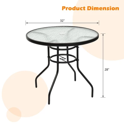 Tangkula Patio Round Table Patio Furniture Steel Frame Dining Table W/ Glass Top 8 Tangkula Patio Round Table Patio Furniture Steel Frame Dining Table W/ Glass Top - Image 6