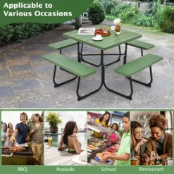 Tangkula 8-person Square Picnic Table Bench Set Outdoor Picnic Table With 4 Benches & Umbrella Hole 500 LBS Capacity Black/Grey/White/Green -Tangkula GUEST 96aa9d0f 1466 464e a2cb ef74f7d8d65a