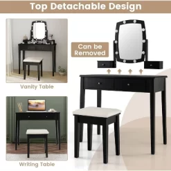 Tangkula Vanity Table Set With Lighted Mirror Adjustable 10 Bulbs Dresser 4 Drawer 16 Tangkula Vanity Table Set With Lighted Mirror Adjustable 10 Bulbs Dresser 4 Drawer -Tangkula GUEST 970dceb8 9414 4c29 8036 29b0ea0a3753