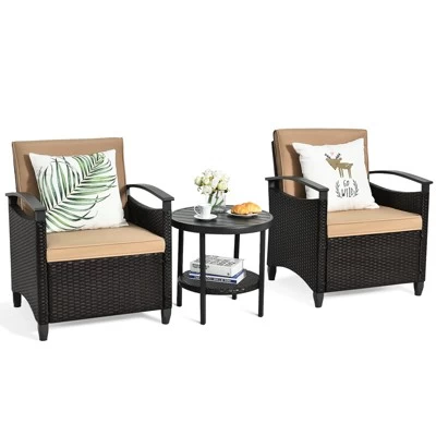 Tangkula 3-Piece Rattan Sofa Chair Patio Conversation Set With Coffee Table & Cushions 7 Tangkula 3-Piece Rattan Sofa Chair Patio Conversation Set With Coffee Table & Cushions - Image 5