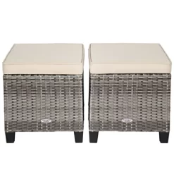 Tangkula Set Of 2 Outdoor Rattan Cushioned Ottoman Seat All Weather Patio Footrest Red/Turquoise -Tangkula GUEST 9773500d bcbd 4694 a674 86c57536b4f5