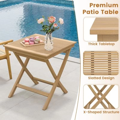 Tangkula Set Of 2 Patio Bistro Table Teak Wood Dining Table Outdoor Square Table 4 Tangkula Set Of 2 Patio Bistro Table Teak Wood Dining Table Outdoor Square Table - Image 2
