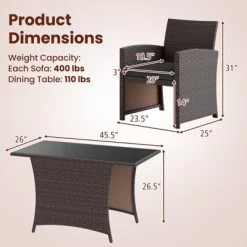 Tangkula 3 Piece Patio Wicker Dining Set 2 Rattan Chairs W/ Rectangle Tempered Glass Dining Table -Tangkula GUEST 97a92e93 706b 4098 83bc 0082884092a8