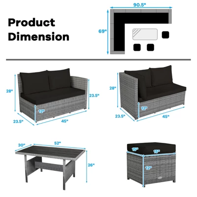 Tangkula Outdoor Wicker Coversation Set, 7 Piece, With Red/Turquoise/White/Black/Navy/Gray Cushions 10 Tangkula Outdoor Wicker Coversation Set, 7 Piece, With Red/Turquoise/White/Black/Navy/Gray Cushions - Image 8