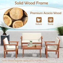 Tangkula 4 Pieces Patio Furniture Set Acacia Wood Porch Chairs W/ Table -Tangkula GUEST 97d5f8bc 23ea 4cfc b3c0 3340dbd3180b