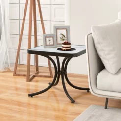 Tangkula Tempered Glass Top Patio Table, 20" Outdoor Side Table W/ Heavy-duty Metal Frame Patio Square End Table For Poolside Backyard -Tangkula GUEST 97f3c0c3 2e57 404b a768 4a0f3d9d2f4b