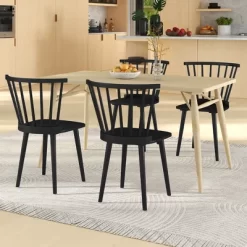 Tangkula 4 PCS Dining Chair Windsor High Spindle Back Wood Kitchen Chairs W/ Rubber Wood Frame -Tangkula GUEST 98210ac1 0cbf 4125 b62e cc88f729e3f2