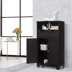 Tangkula Wooden Floor Storage Cabinet For Livingroom Bathroom Office W/Open Shelf, 2 Doors And 2 Drawers 15 Tangkula Wooden Floor Storage Cabinet For Livingroom Bathroom Office W/Open Shelf, 2 Doors And 2 Drawers -Tangkula GUEST 982f5f3c 5ea8 496d b9af 171ee037f103