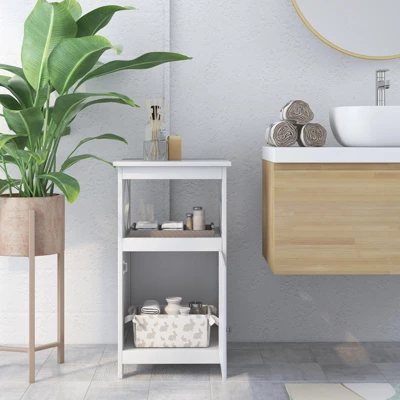 Tangkula Bathroom Floor Cabinet Single Door Storage Cabinet With Open Compartment Anti-Toppling Device Grey/White 3 Tangkula Bathroom Floor Cabinet Single Door Storage Cabinet With Open Compartment Anti-Toppling Device Grey/White