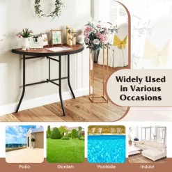 Tangkula 2PCS Half-Round Folding Event Table Foldable Banquet Table W/ Metal Frame Brown -Tangkula GUEST 98a8c128 e48e 406b b82e 6991792f8b34